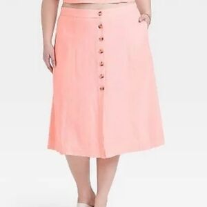 Universal Thread Coral Linen Blend Button-Down Midi Skirt NWT size Large